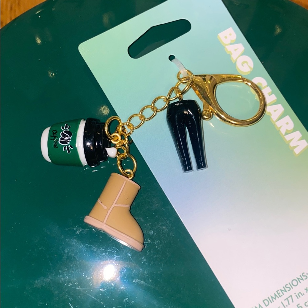 UGG INSPIRED COFFEE CUP AND LEGGINGS SHOPPING DAY BAG CHARM / KEYCHAIN